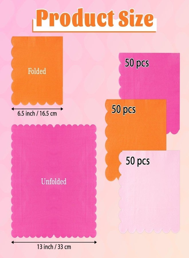 Greencian 150 Pcs Pink and Orange Napkins 6.5"x 6.5" Pink Orange Cocktail Napkins 3 Colors Disposable Dinner Hand Towels For Tequila Sunrise Party Baby Shower Birthday - Image 2